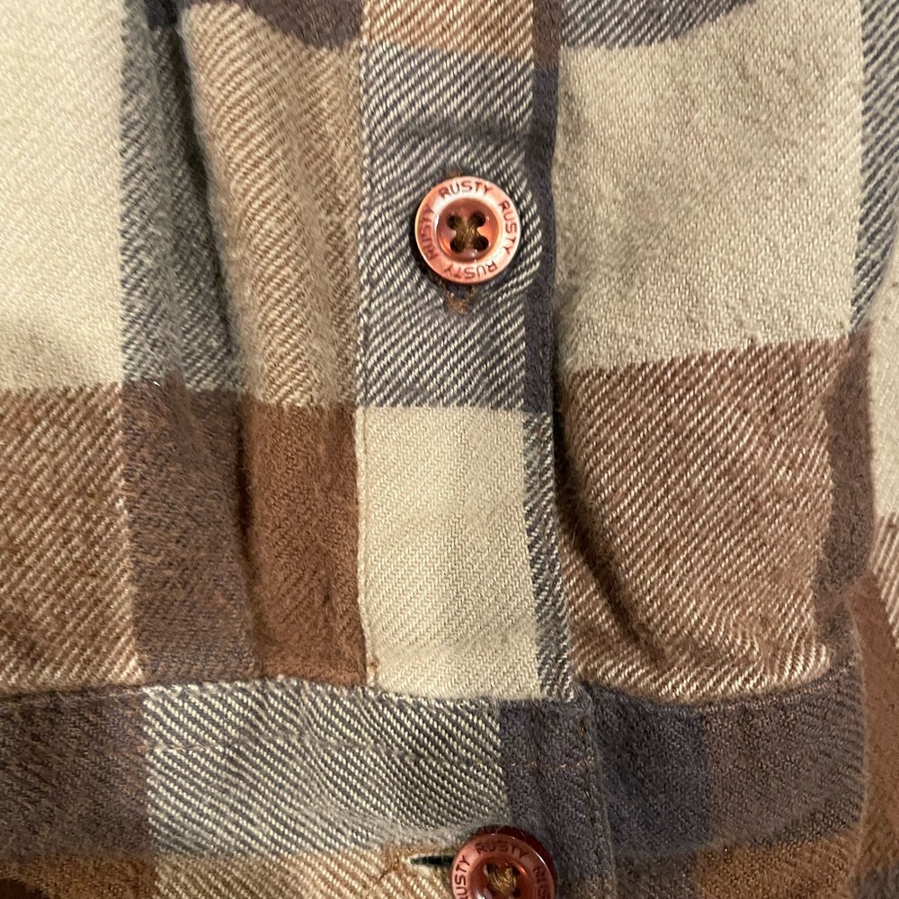 Vintage Y2K Rusty Men's Casual Brown and Cream Checkered Shirt - Picture 4 of 10